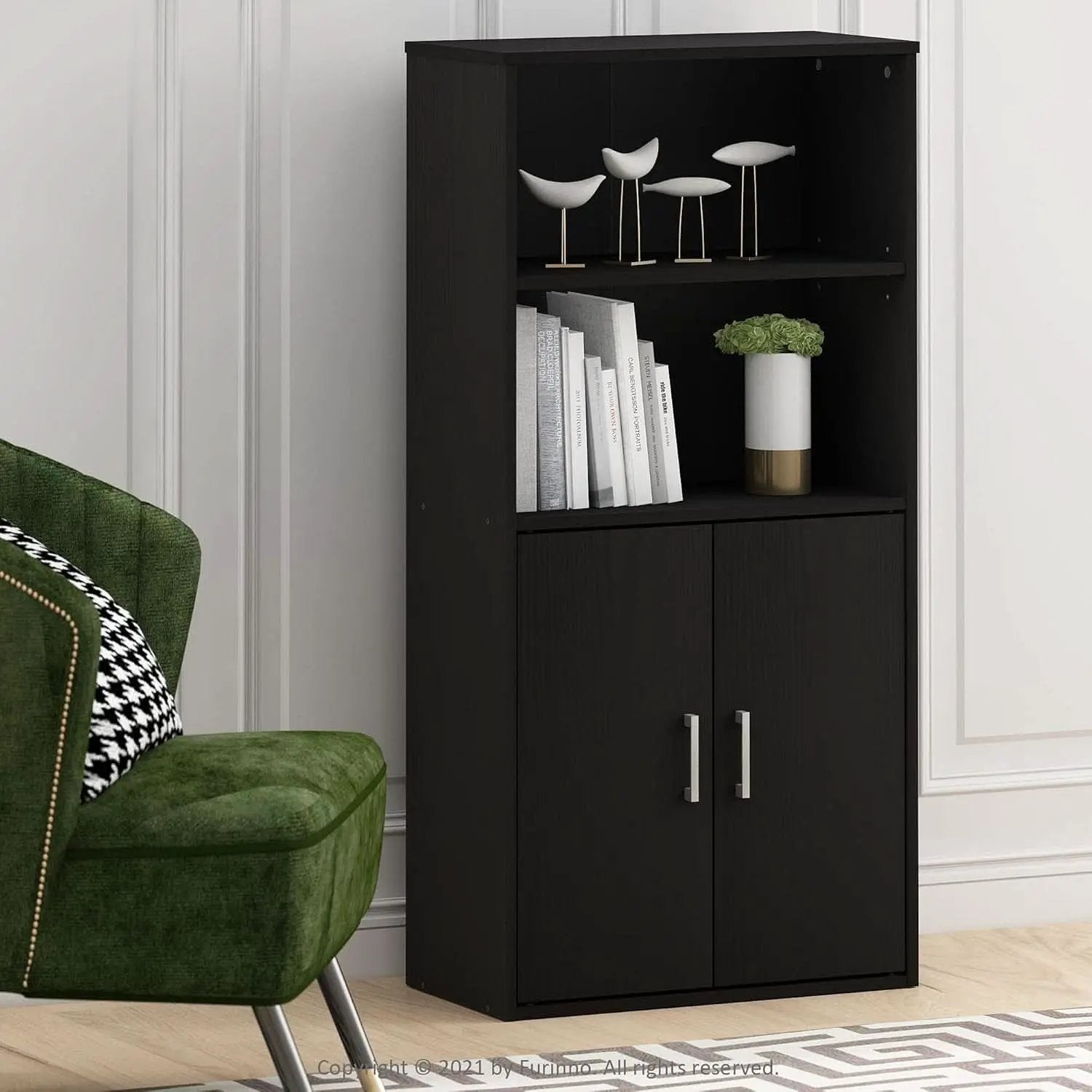 Pasir 4 Tier Storage Bookcase Black Oak Adjustable Shelves from PriceLows™