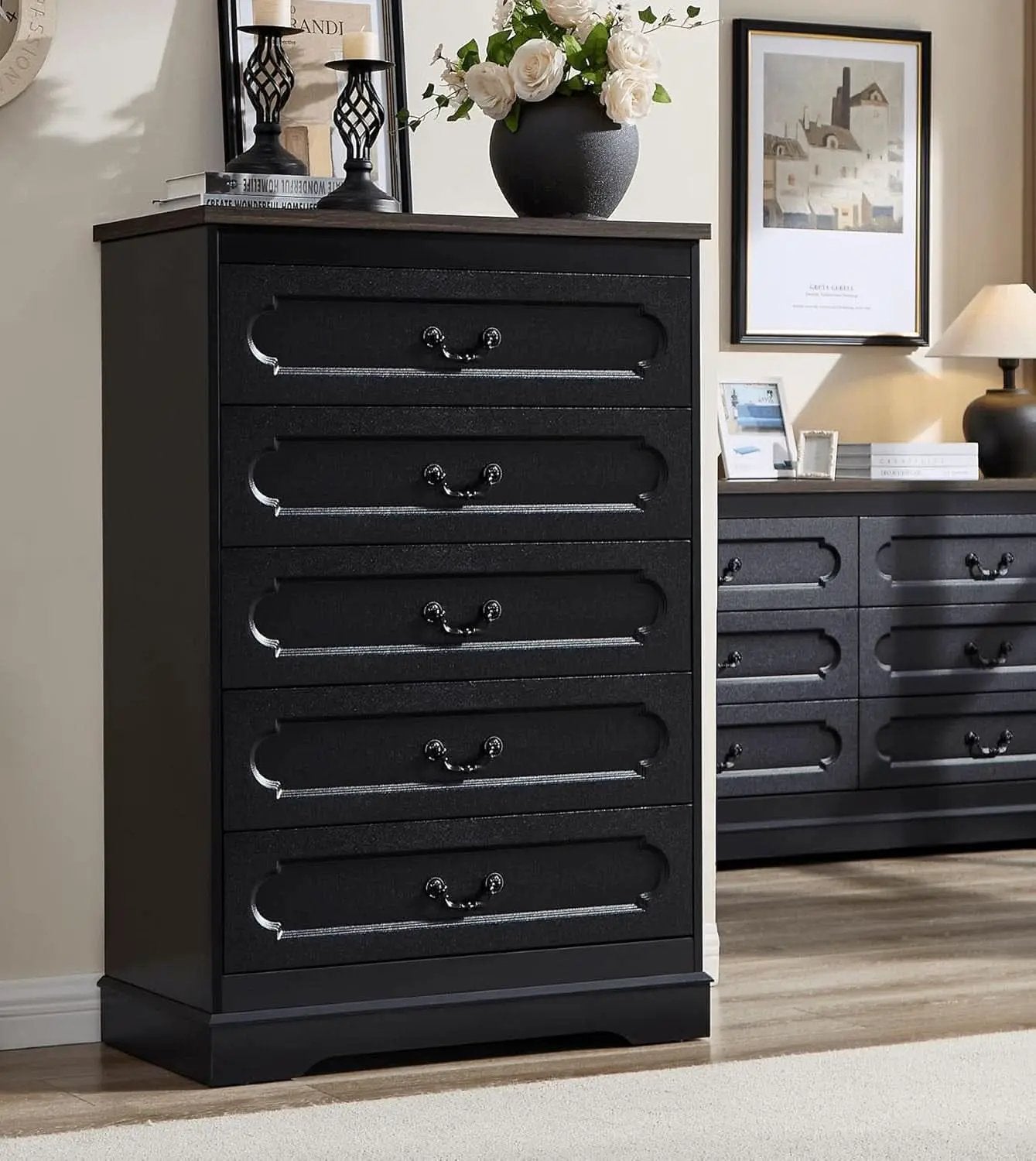 Premium Charcoal Farmhouse Dresser With Five Drawers from PriceLows™