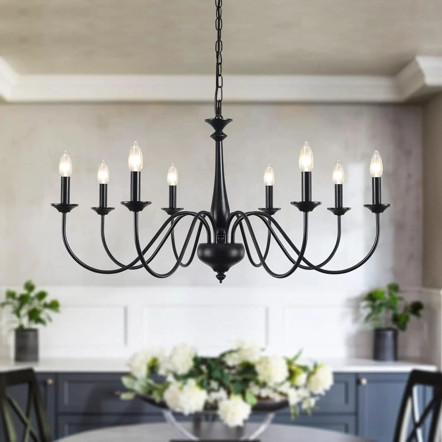 Eight Light Black Farmhouse Chandelier for Dining Room from PriceLows™