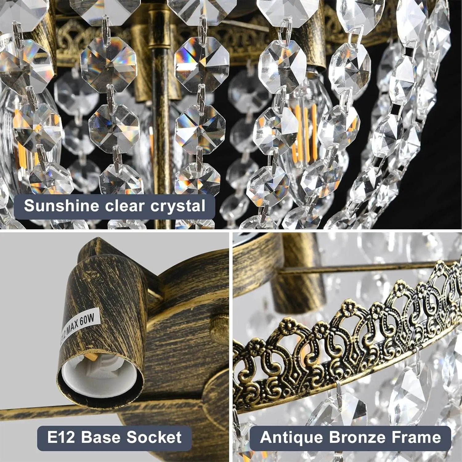 Three Light French Empire Crystal Chandelier Antique Bronze Dimmable Flush Mount from PriceLows™