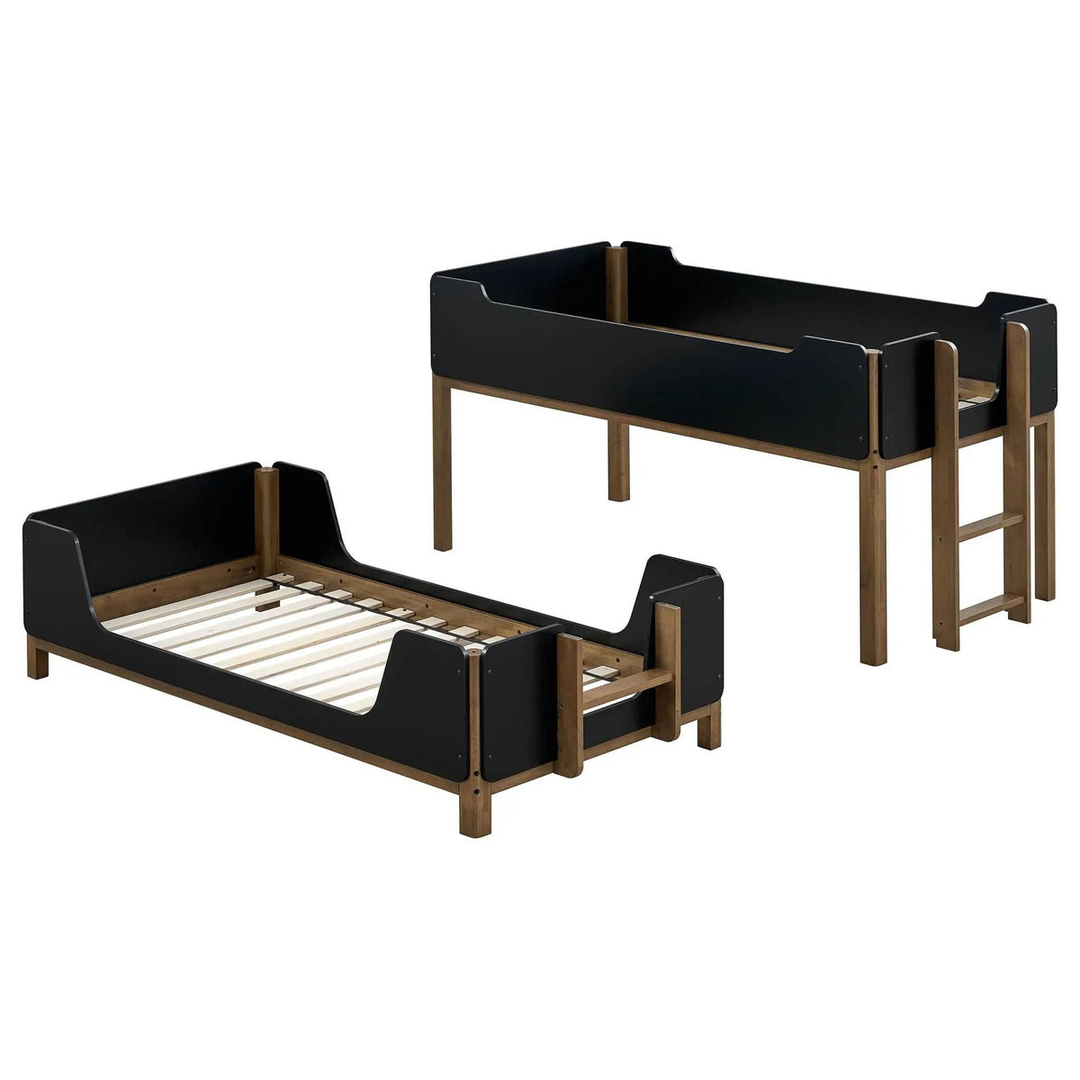 Morris Twin Over Twin Wood Bunk Bed Black and | 81.75 x 41.25 x 58.5 in | Rubberwood & Engineered Wood | Walnut