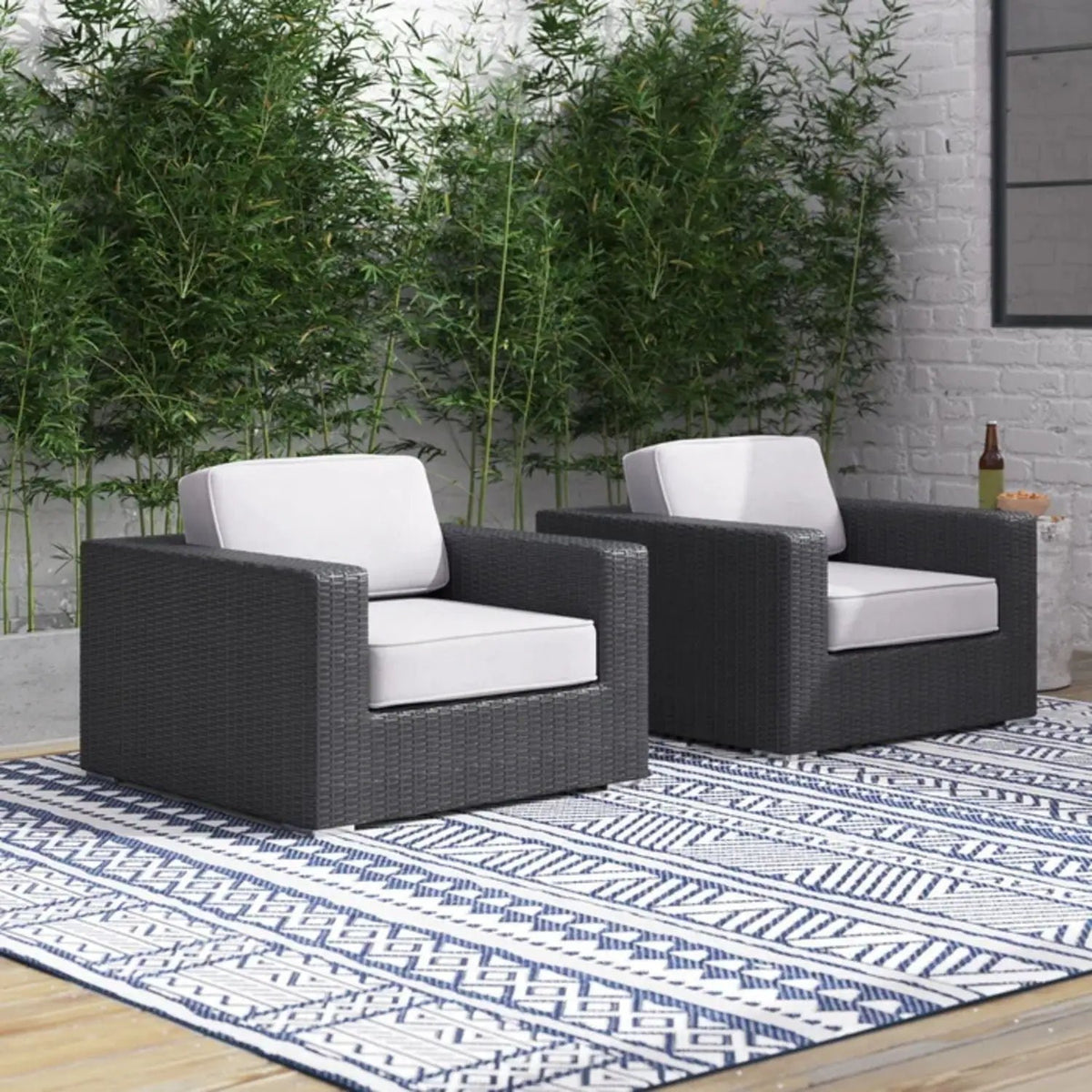 Patio Armchair With Cushions | Four Olefin Cushions | Industrial Accents | Weather-Resistant Build