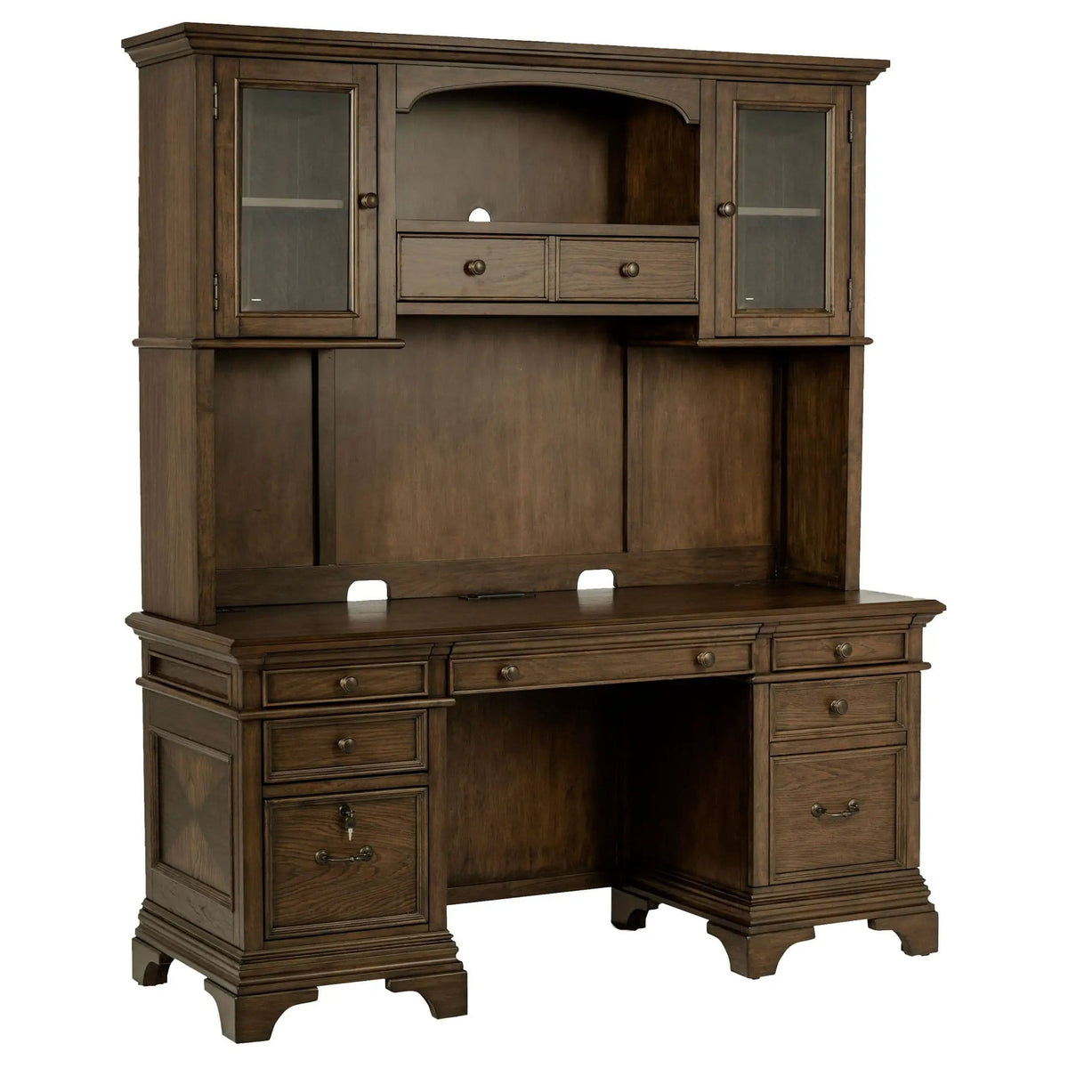 Hartshill 66-inch 5-drawer Credenza with Hutch Burnished | 66 x 24 x 78.25 in | 5-Drawer | Oak