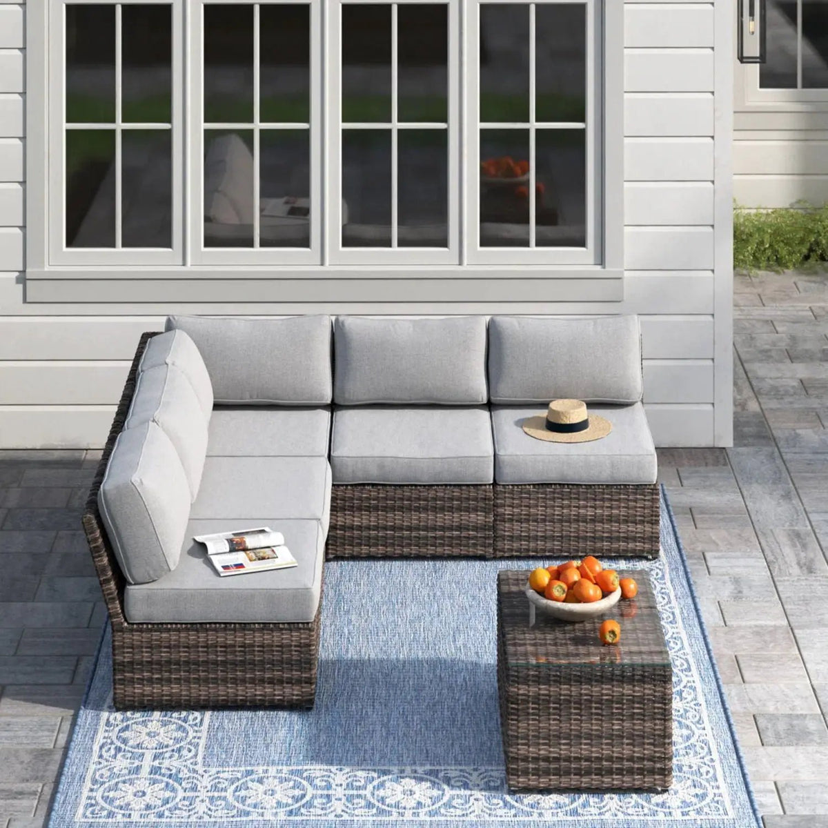 Outdoor Rattan Sectional Set | Half-Round HDPE Wicker | Rustproof Aluminum Frame | Fully Assembled