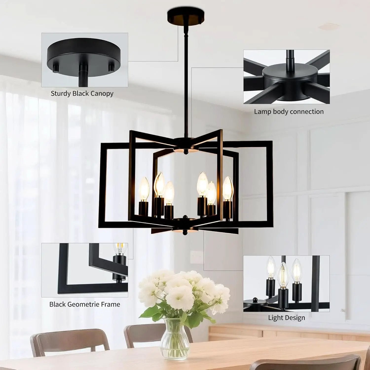 Black 6 Light Adjustable Pendant Chandelier For Dining Room from PriceLows™