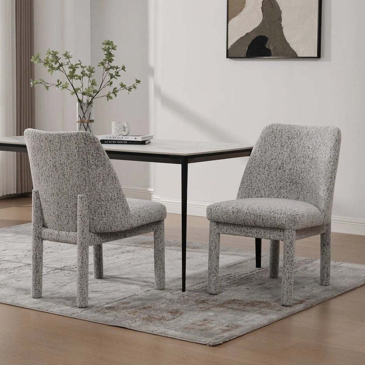 Wide Minimalist Dining Chair Chair Set | Chair Set | Rubberwood & Fabric | Dining Room