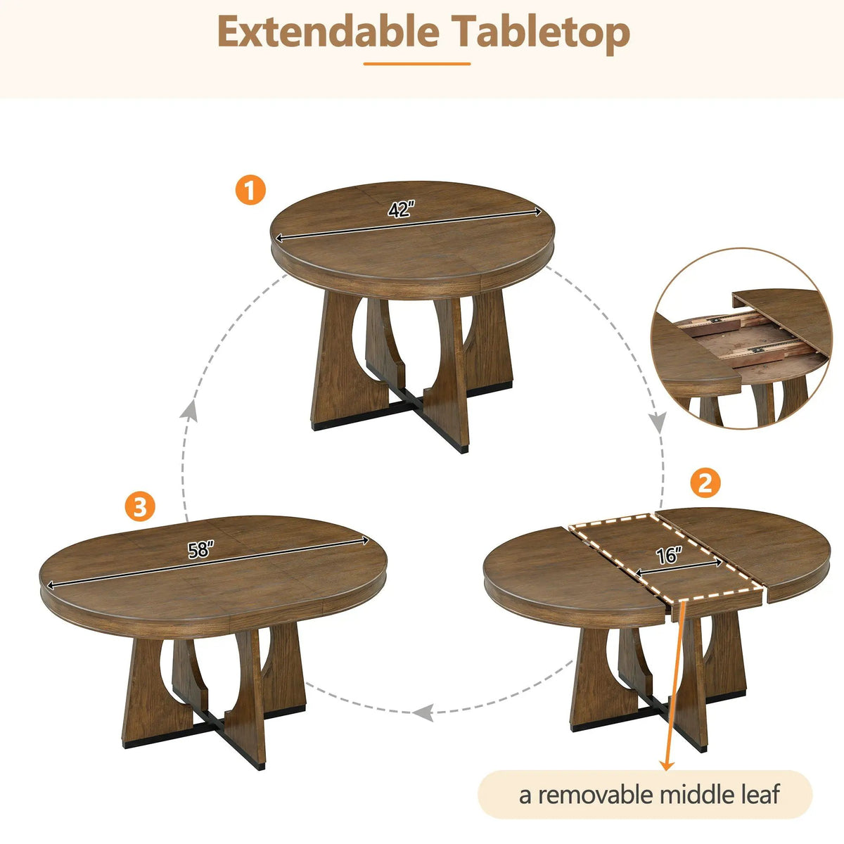 Round Dining Table Set | Extendable Top | 4 Chairs Included | 4 Seater