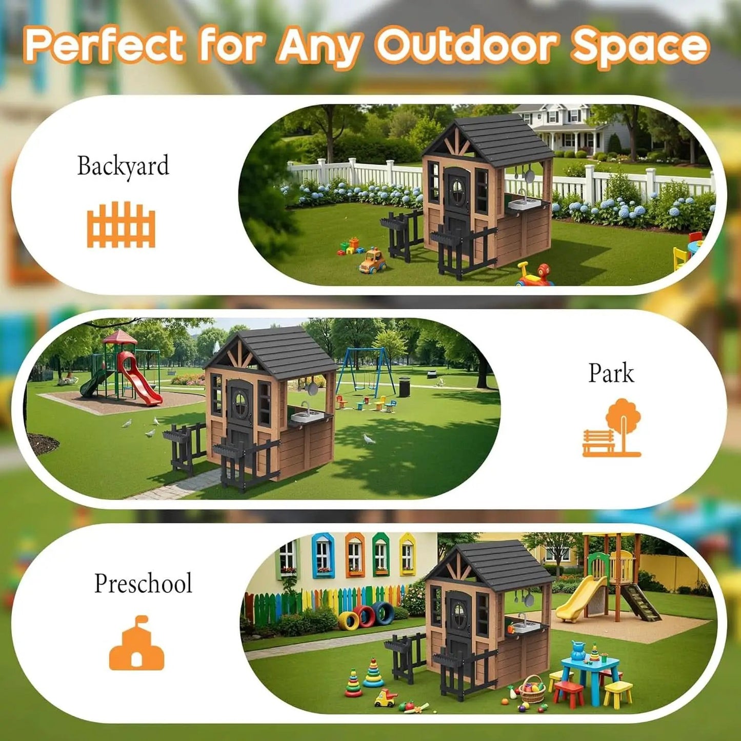 Outdoor Wooden Playhouse With Kitchen Weather proof Roof from PriceLows™