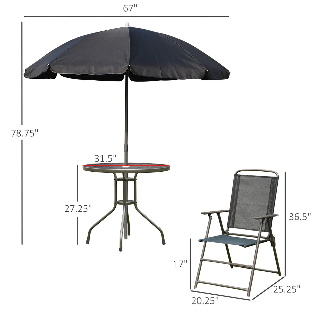 Outsunny Patio Dining Set | 6-Piece | Table With Umbrella | Folding Chairs