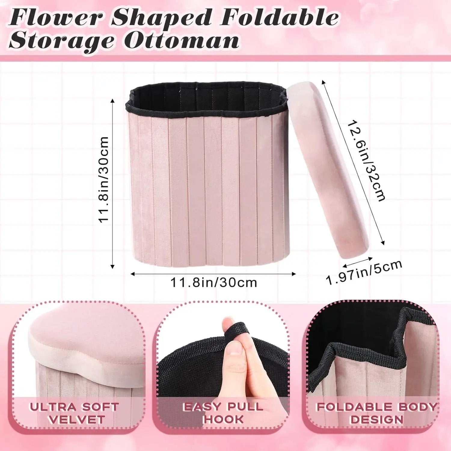 Flower Shaped Velvet Foldable Storage Ottoman Pink from PriceLows™