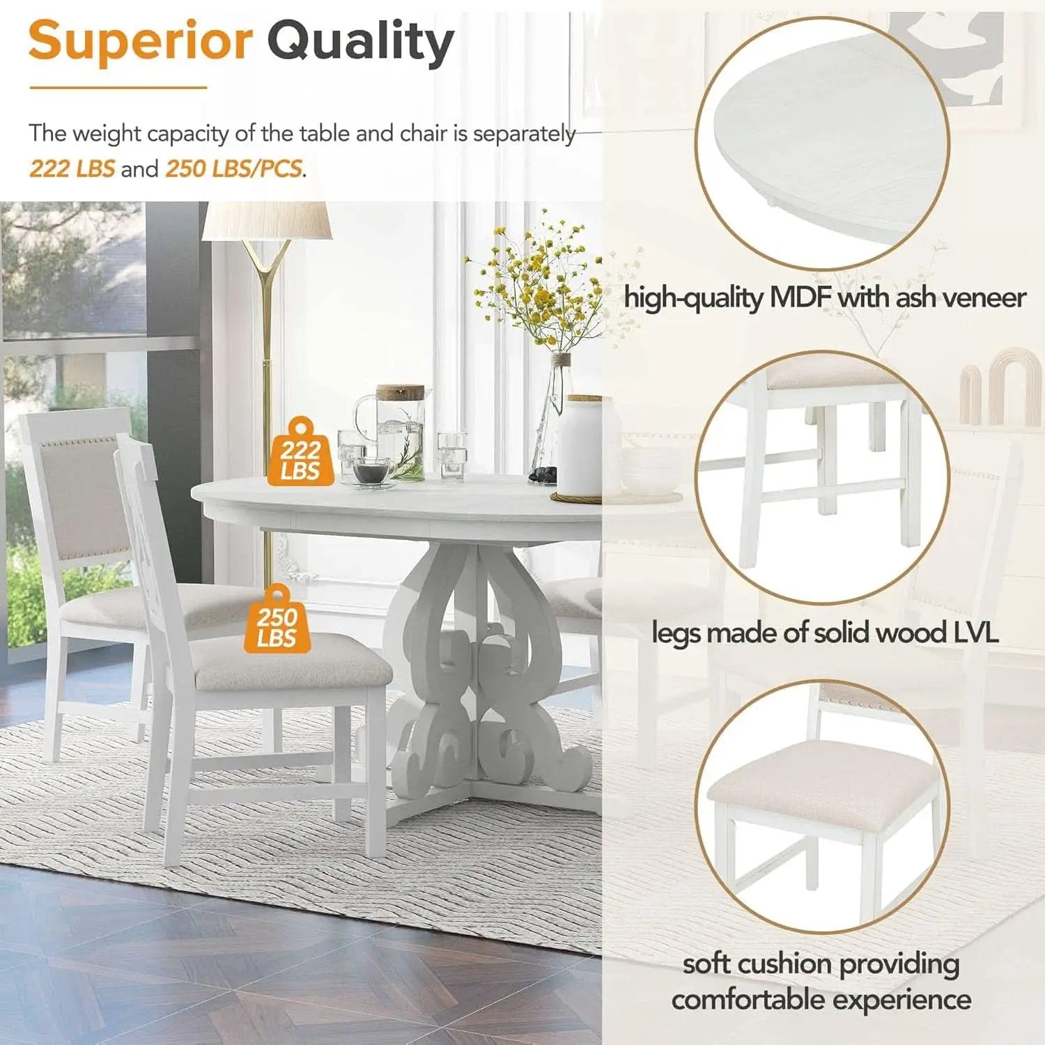 Round Solid Wood Dining Table Set Four from PriceLows™