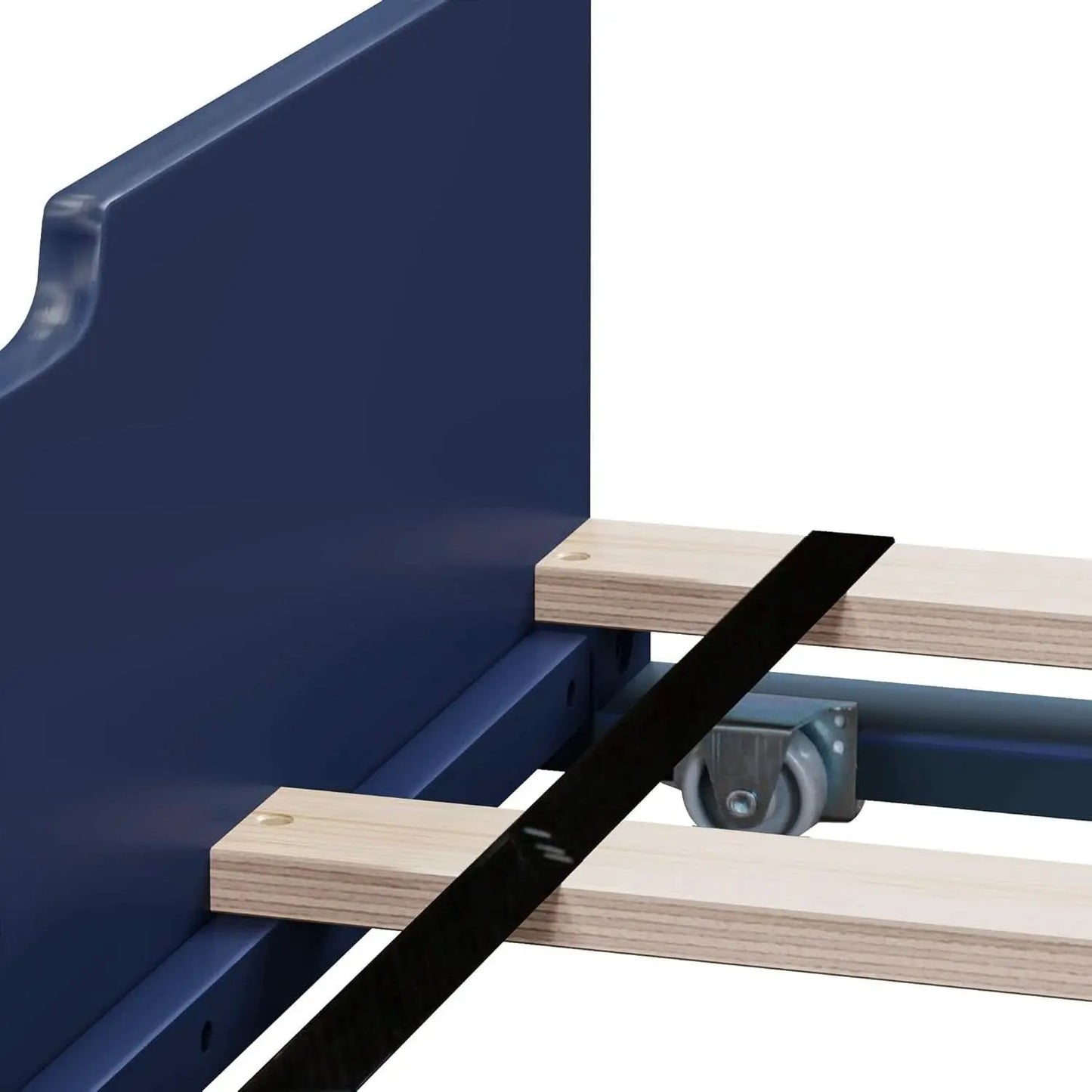 Blue Twin Bed Frame With Trundle Slatted Headboard from PriceLows™