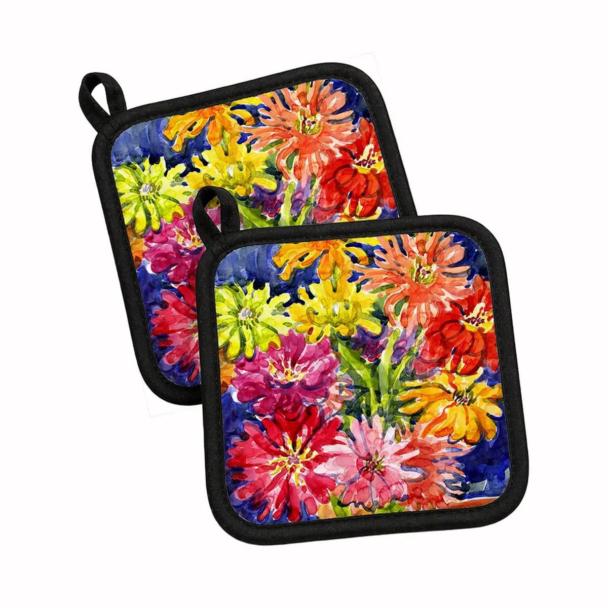 Pot Holder Set of 2 | Heat Resistant Quilted Hot Pads | 7.5 x 7.5 Inch | Flower - Gerber Daisies (Style 2)