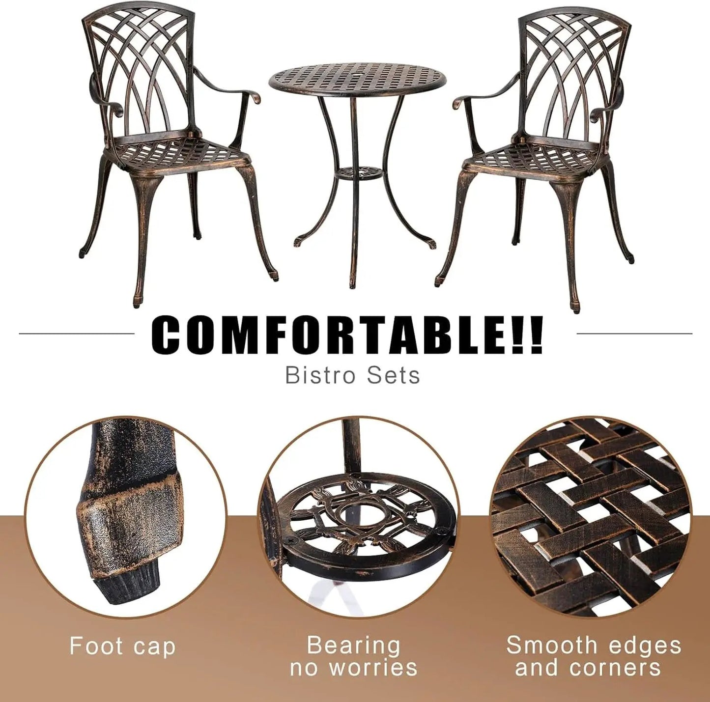 Bistro Set 3 Piece Rustproof Cast Aluminum Furniture Bronze from PriceLows™