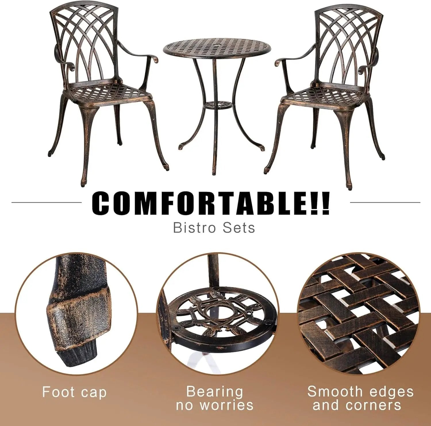 Bistro Set 3 Piece Rustproof Cast Aluminum Furniture Bronze from PriceLows™