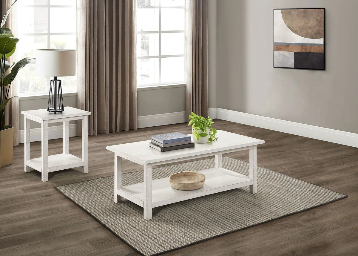 Payne 2-piece Coffee and End Table Set Distressed | 2-Piece Set | Engineered Wood & Veneer | White