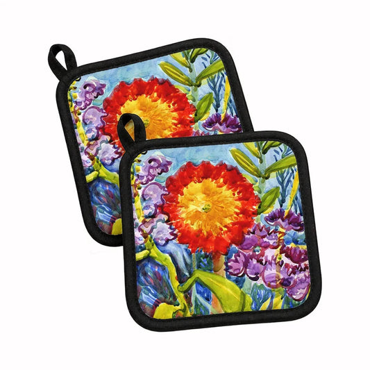Pot Holder Set of 2 | Heat Resistant Quilted Hot Pads | 7.5 x 7.5 Inch | Flower - Sunflower (Style 2)