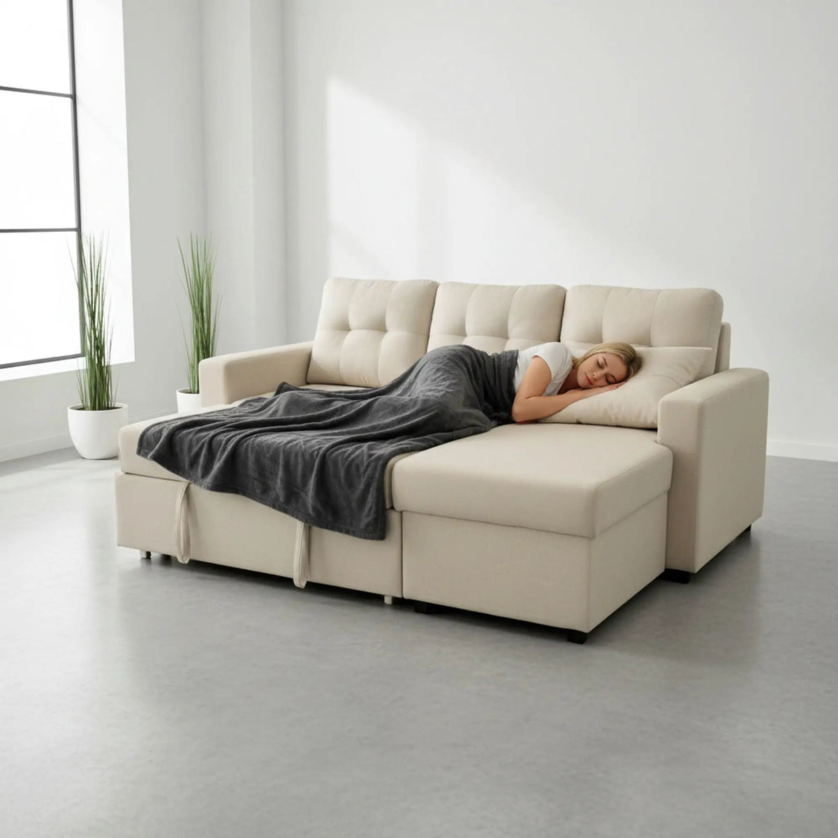 Convertible L Shaped Sectional Sleeper Sofa | Pull Out Bed | 2-in-1 Design | Space-Saving
