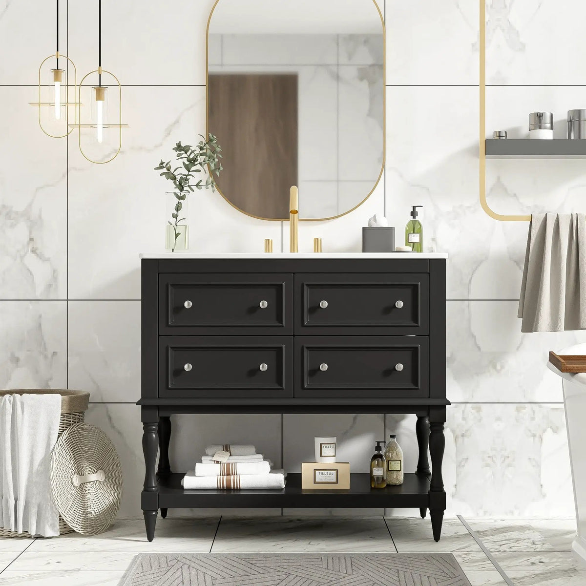36 Inch Bathroom Vanity With Undermount Sink | 4 Extension Drawers | Solid Wood Frame | Ceramic Sink