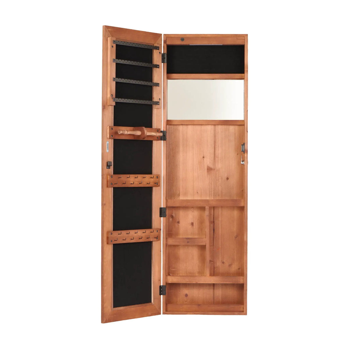 Jewelry Armoire With Full Length Mirror | Lockable Wall Mounted Cabinet | LED Light | Over The Door Use