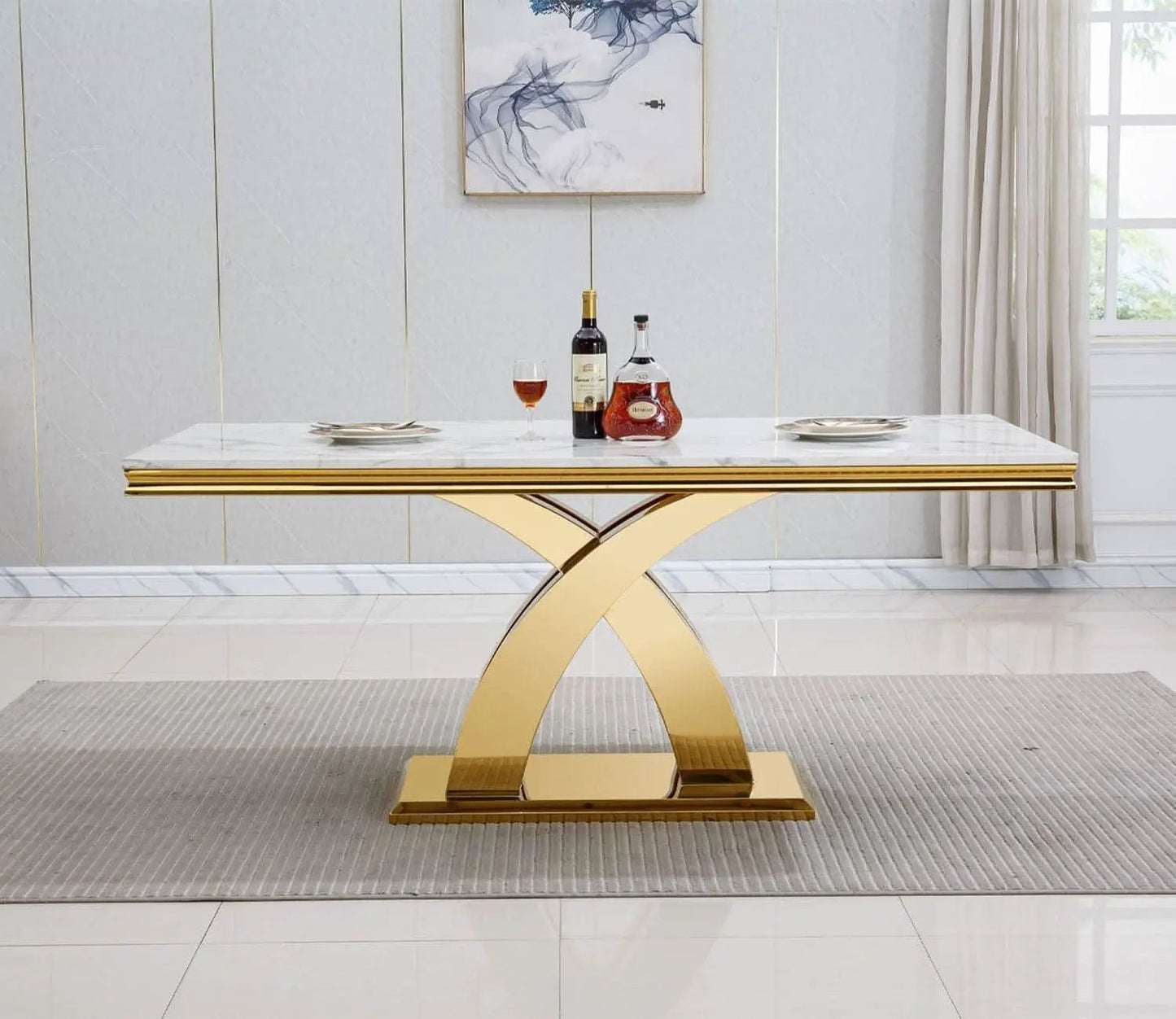 Faux Marble Dining Table 70 Inch With X Pedestal Base from PriceLows™