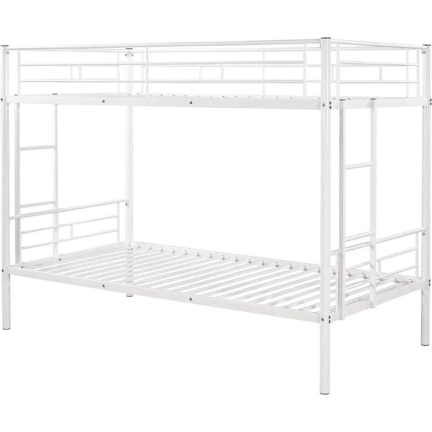 Twin Over Twin Metal Bunk Bed With 2 Ladders White from PriceLows™