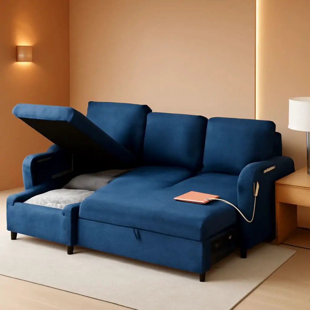 Cerulean Linen Convertible Sleeper Sofa With Pullout from PriceLows™