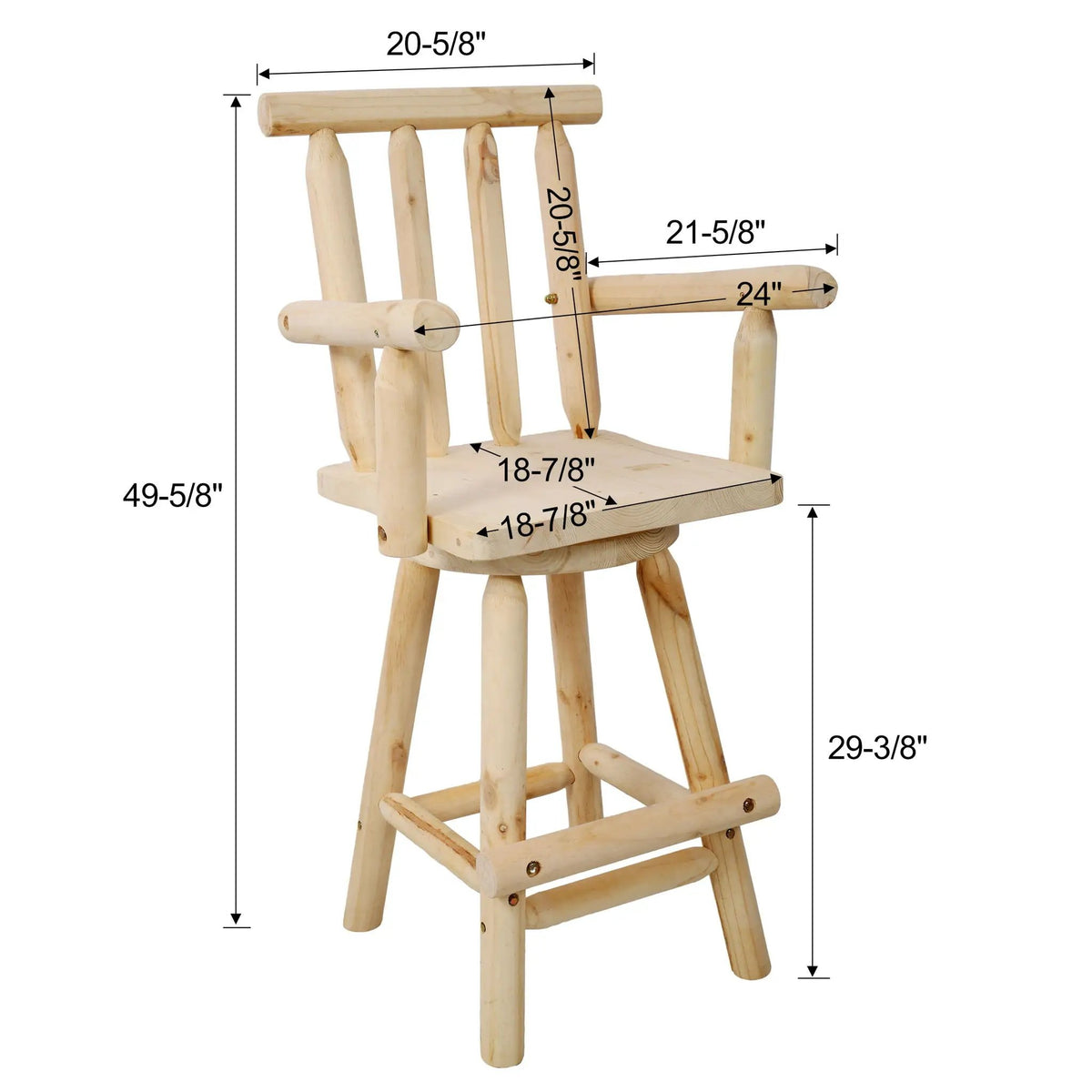 Rustic Bar Stool | 360 Degree Swivel | Fir Wood | Wide Armrest
