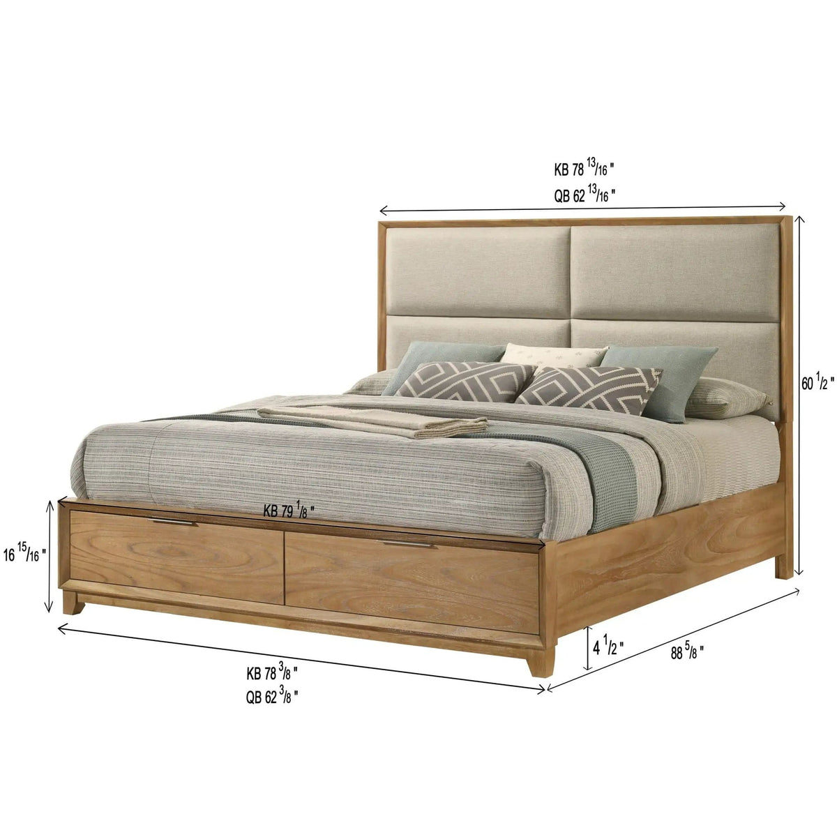Contemporary Storage Platform Bed With Ultra Plush Headboard | 2 Pieces | Fabric & Wood | Bedroom