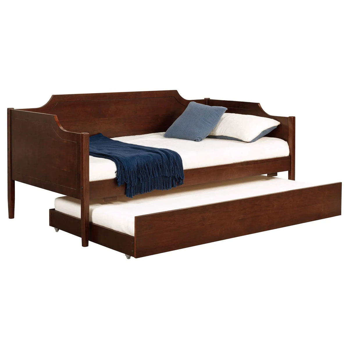 Redding Wood Twin Daybed With Trundle | 81 x 42 x 37 in | Rubberwood & Mdf | Cherry