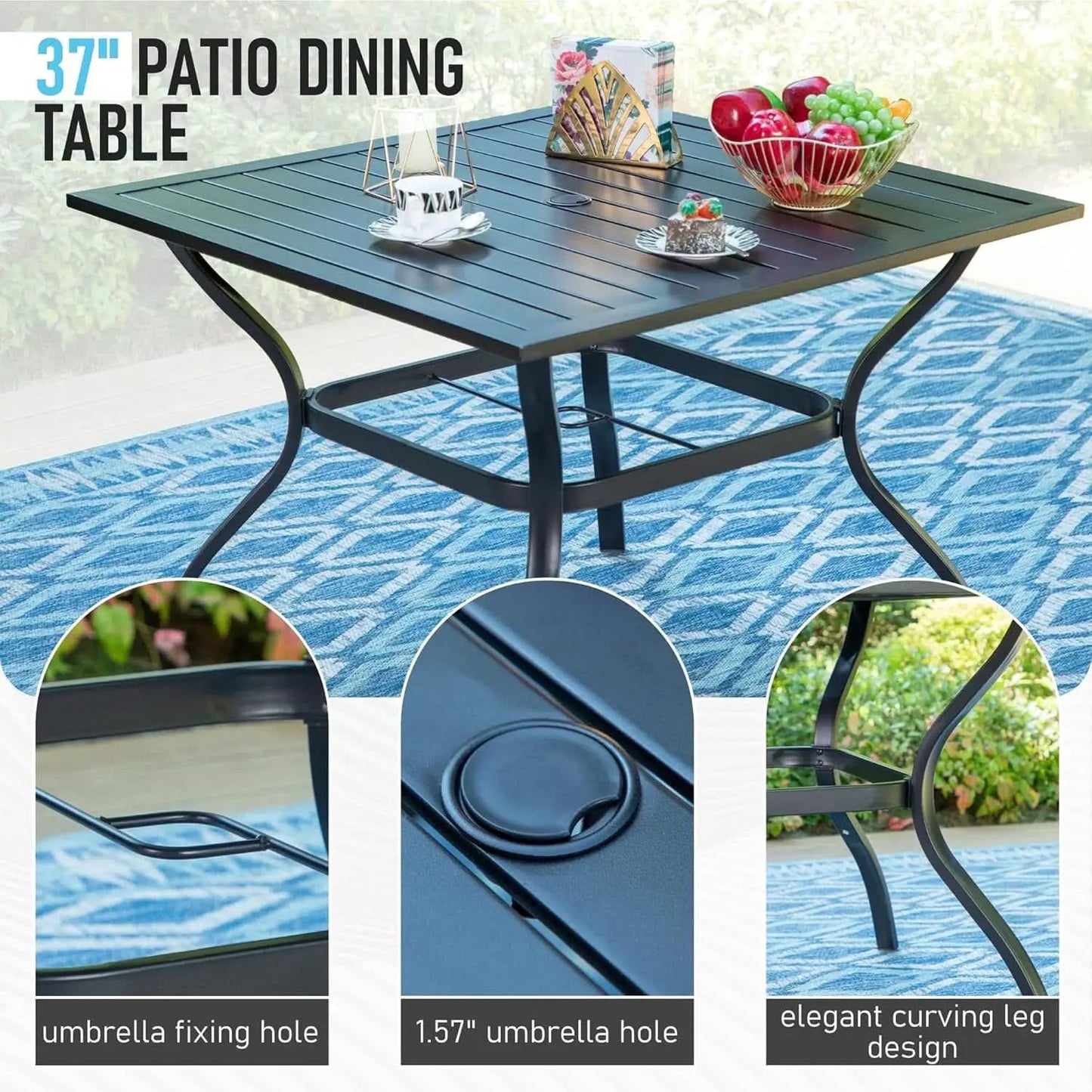 Patio Dining Set 5 Pieces With 37 Inch Table And Cushioned Swivel Chairs from PriceLows™