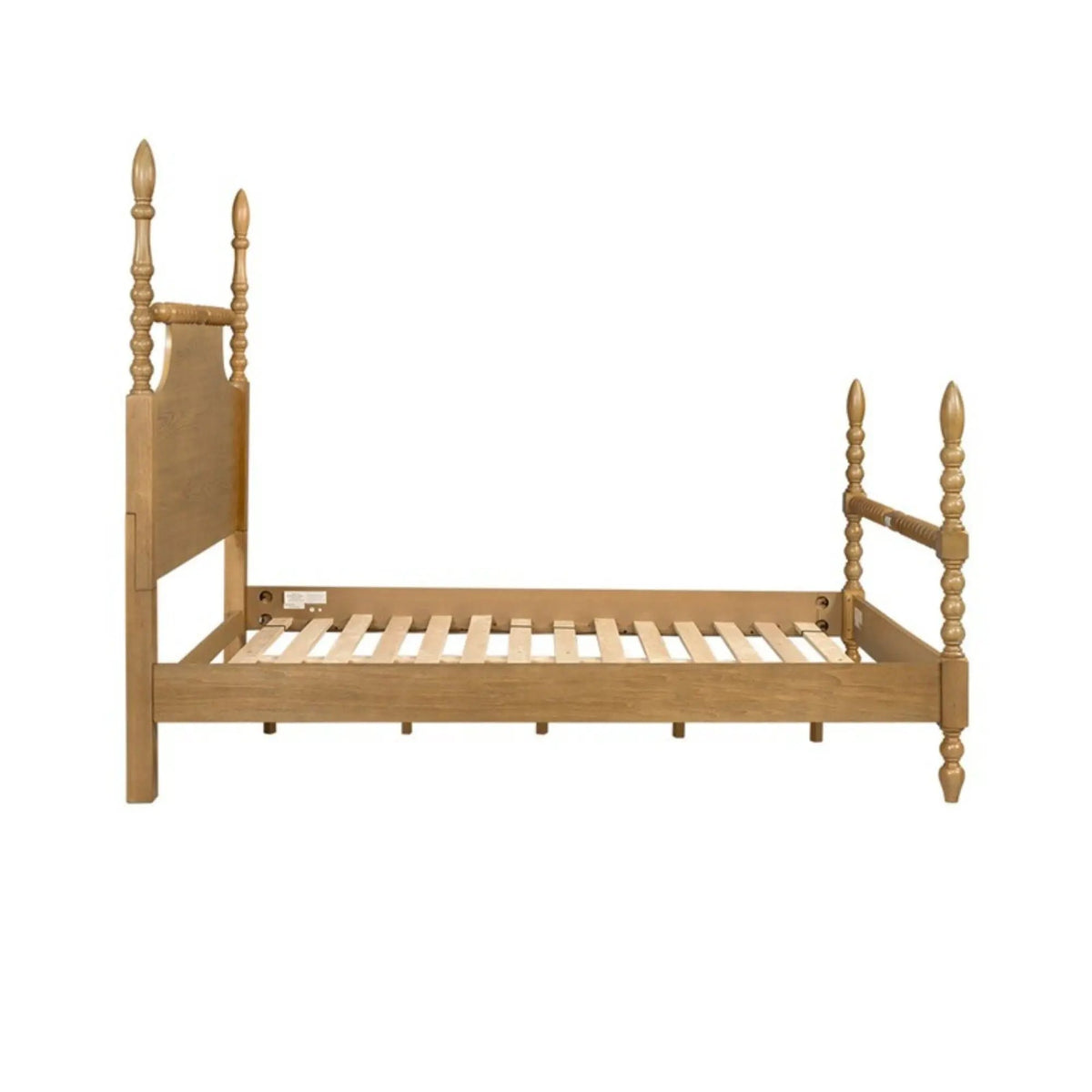 Queen Turned Leg Bed | Traditional Post Design | Solid Wood Frame | Natural Camel Oak Finish