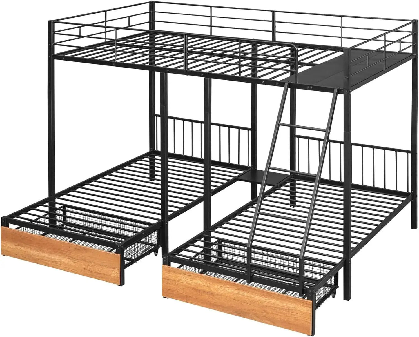 Black Metal Triple Bunk Bed With Drawers Full Over Twin Bunk Beds from PriceLows™