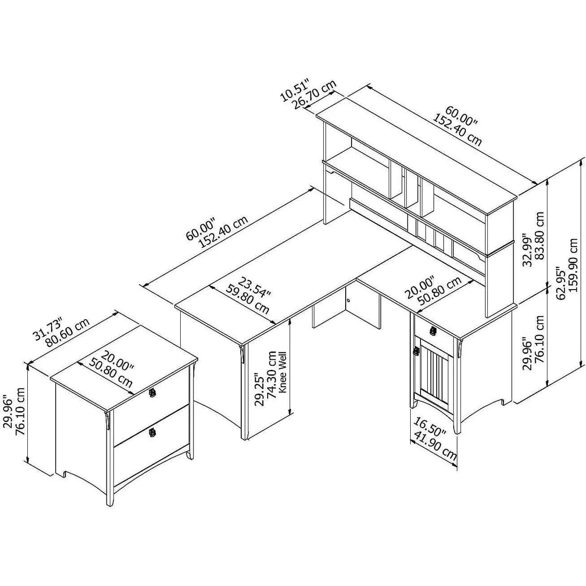 60W L Shaped Desk With Hutch And File Cabinet Home Office from PriceLows™