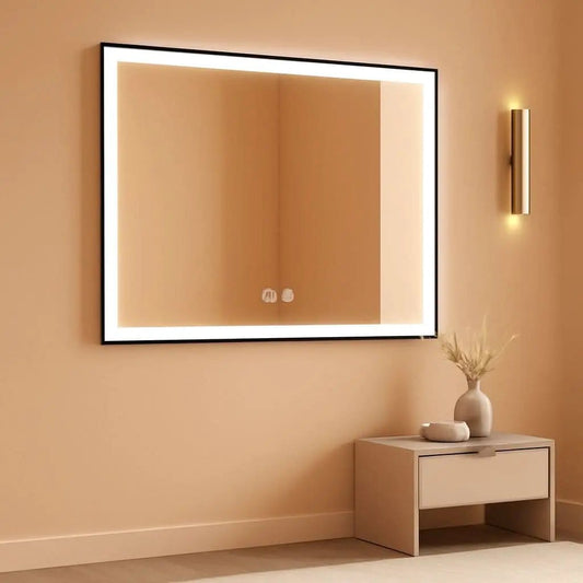 60X40 Matte Black LED Bathroom Mirror With Dimmable Lights from PriceLows™