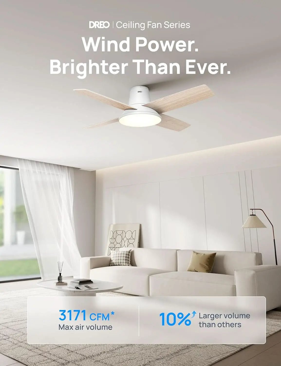 44 Inch Ceiling Fan With Lights White Remote Control from PriceLows™