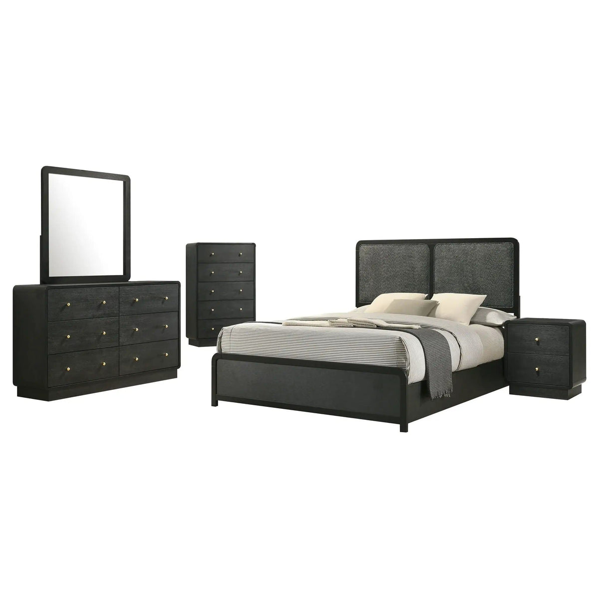 Cavelle 5-piece Eastern King Bedroom Set | 5-Piece Set | Engineered Wood & Chenille | Black