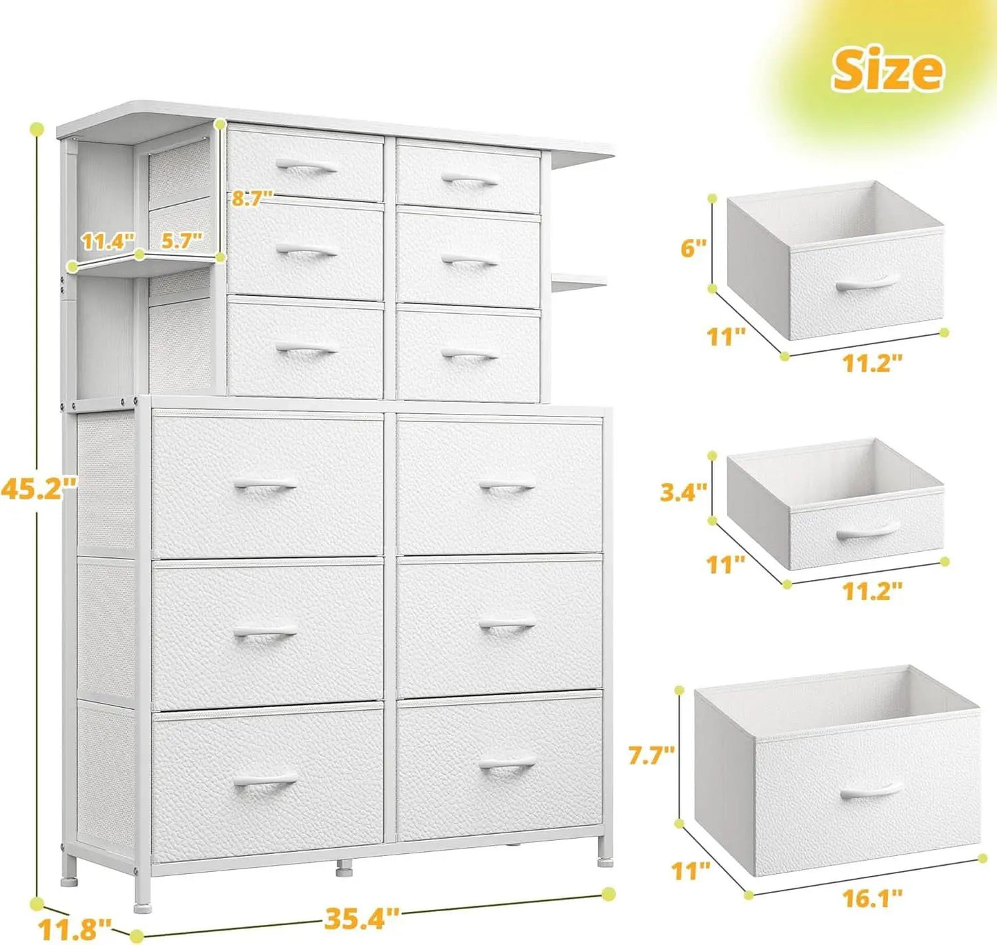 White Bedroom Dresser With LED Lights And 12 Deep Drawers from PriceLows™