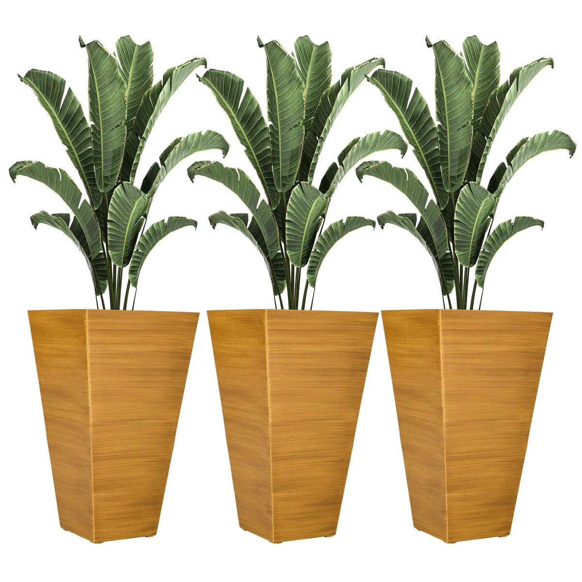 Outsunny Tapered Outdoor Planters | Set Of 3 | Faux Wood Grain Look | Drainage Holes And Plug