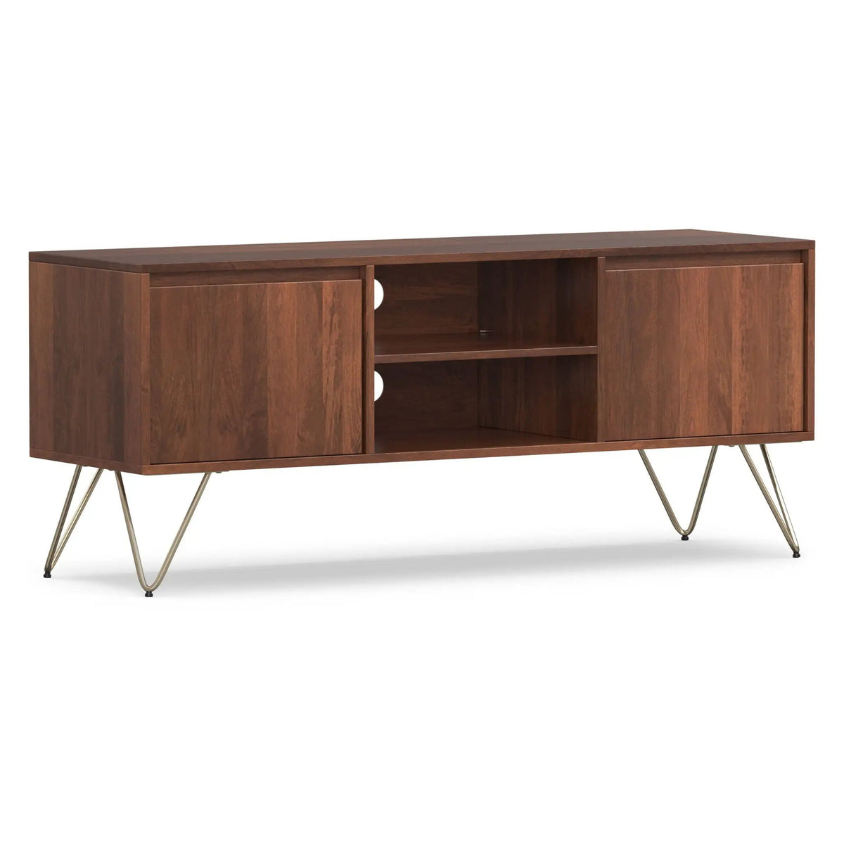 Hunter TV Media Stand | Solid Mango Hardwood | Umber Brown Stain | Two Side Cabinets