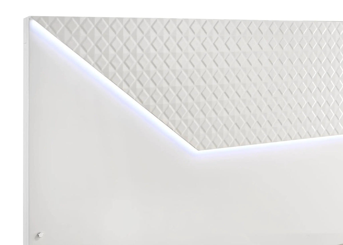 Ives Queen Panel Bed LED Headboard White High Gloss | 63.5 x 83.5 x 56.75 in | Bedroom Furniture | Bedroom