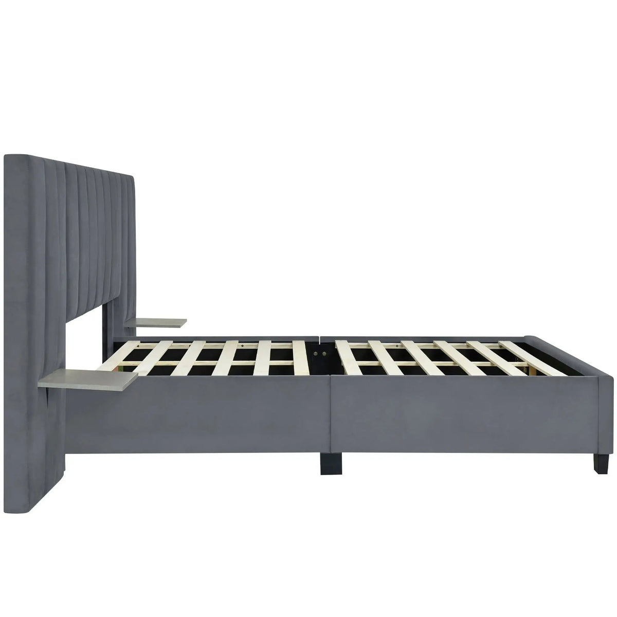 Upholstered Platform Bed | Oversized Ultra-Soft Headboard | Integrated Side Shelves | 111.8 Inch Length