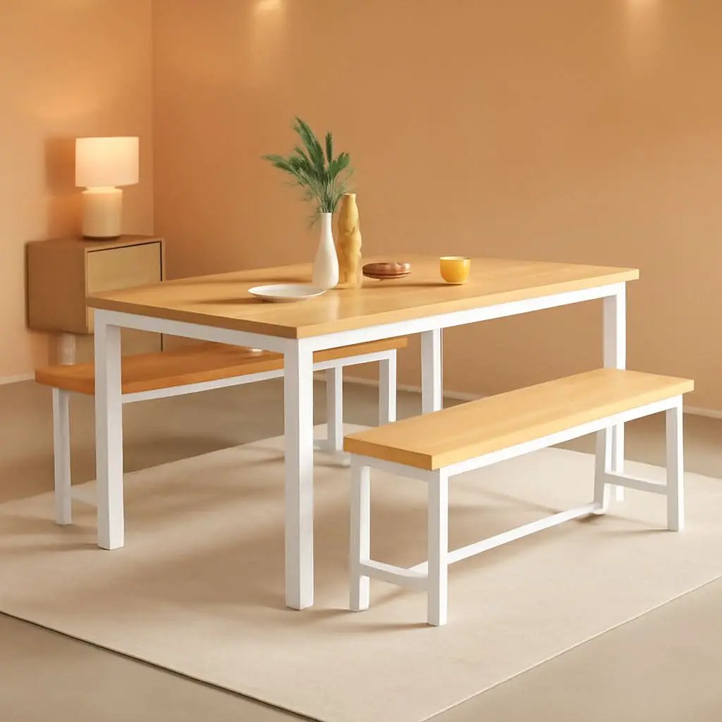 Counter Height Dining Table Set Gold White Benches from PriceLows™