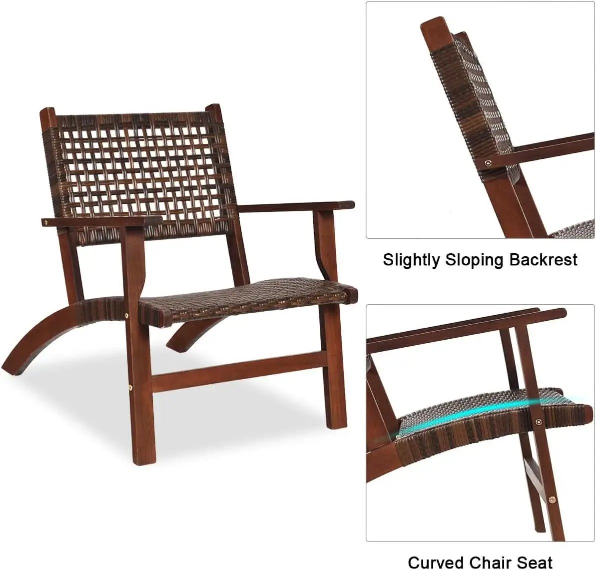 3 Piece Patio Conversation Set With Solid Eucalyptus Wood Frame And Brown Rattan Wicker from PriceLows™