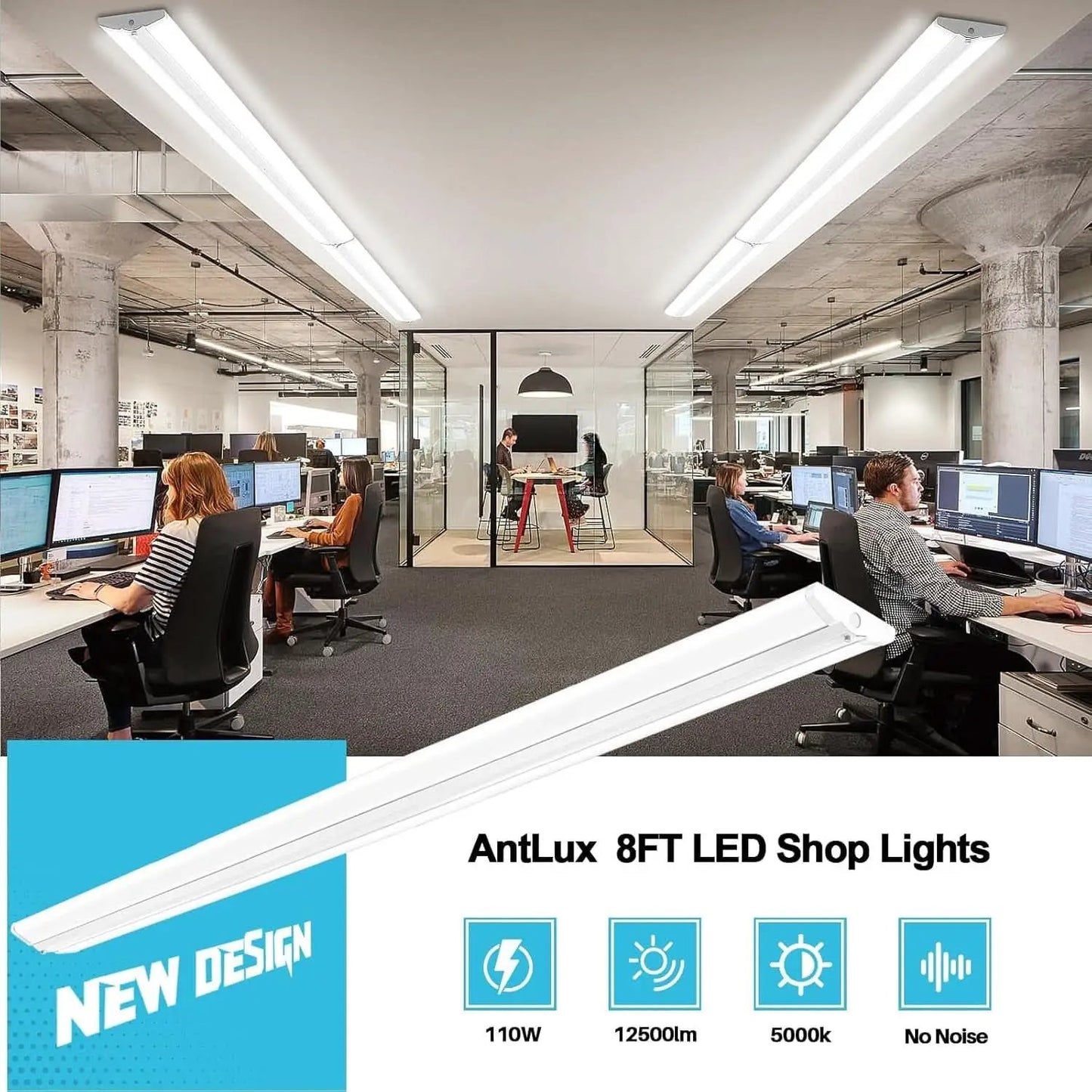 8Ft 110W Slim LED Shop Lights, 4-Pack, Energy Efficient from PriceLows™