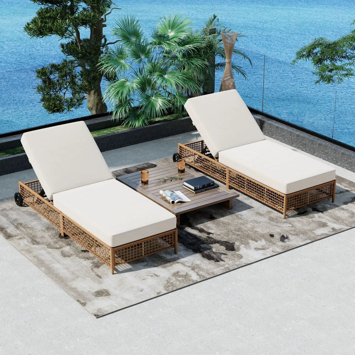 Outdoor Lounge Chair | 5 Position Reclining | Portable Wheels