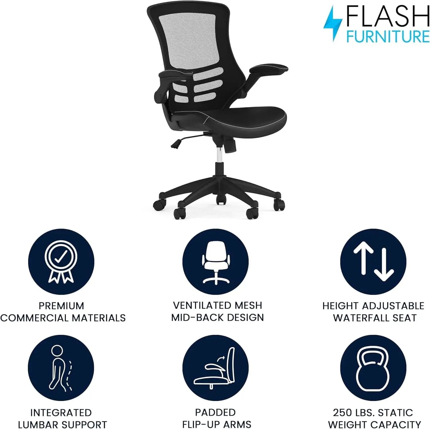 Kelista Mid-Back Ergonomic Office Chair With Adjustable Height, Black from PriceLows™