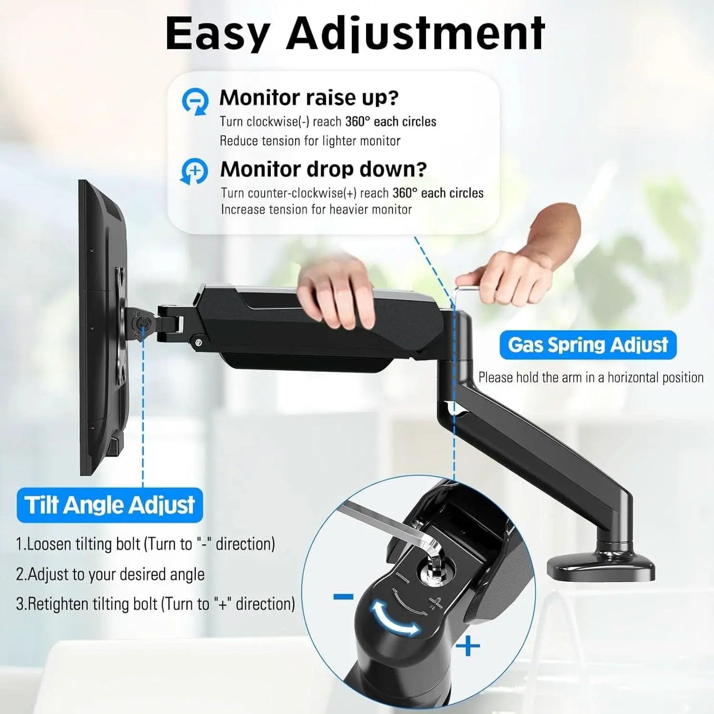 32 Inch Gas Spring Monitor Arm With Clamp VESA Black from PriceLows™