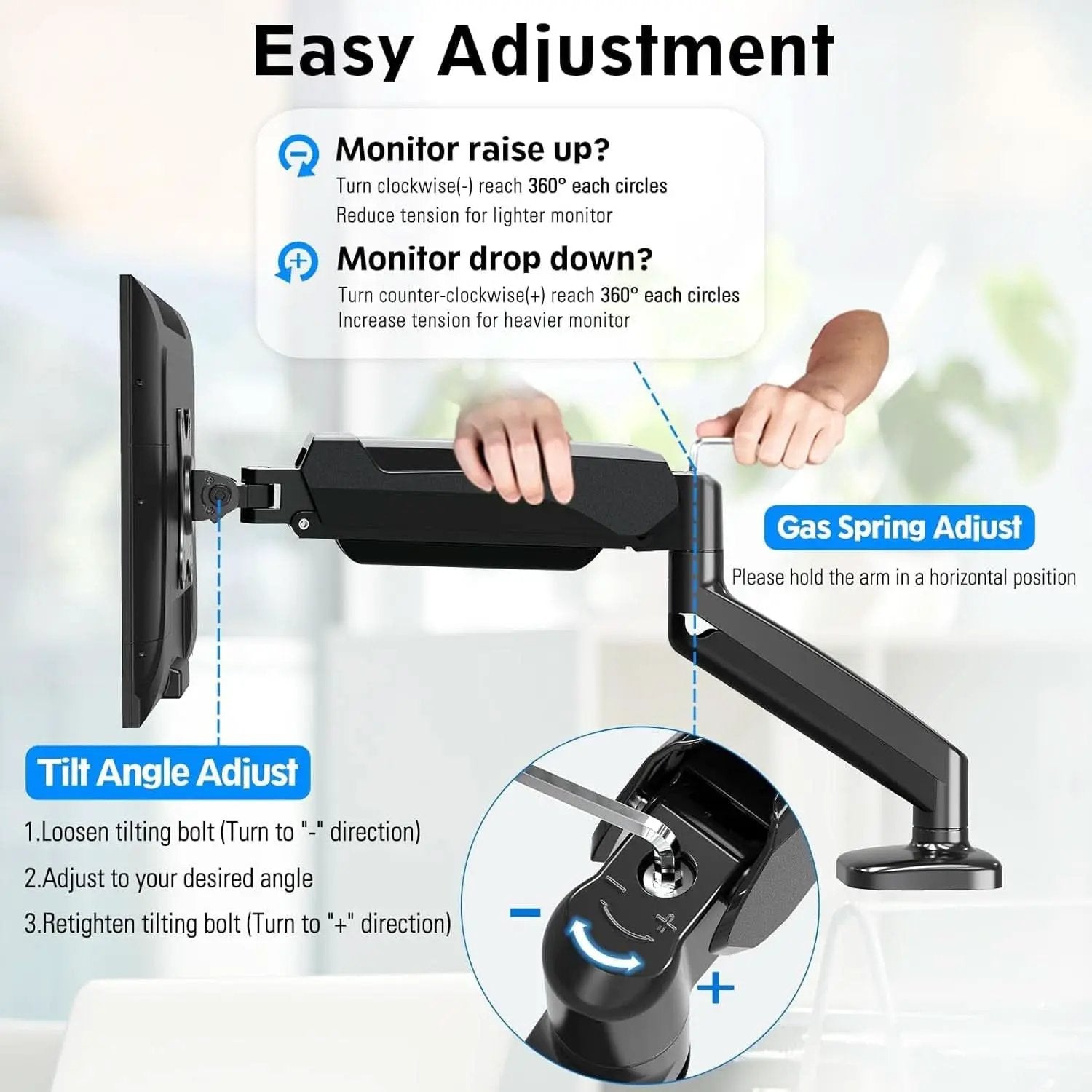 32 Inch Gas Spring Monitor Arm With Clamp VESA Black from PriceLows™