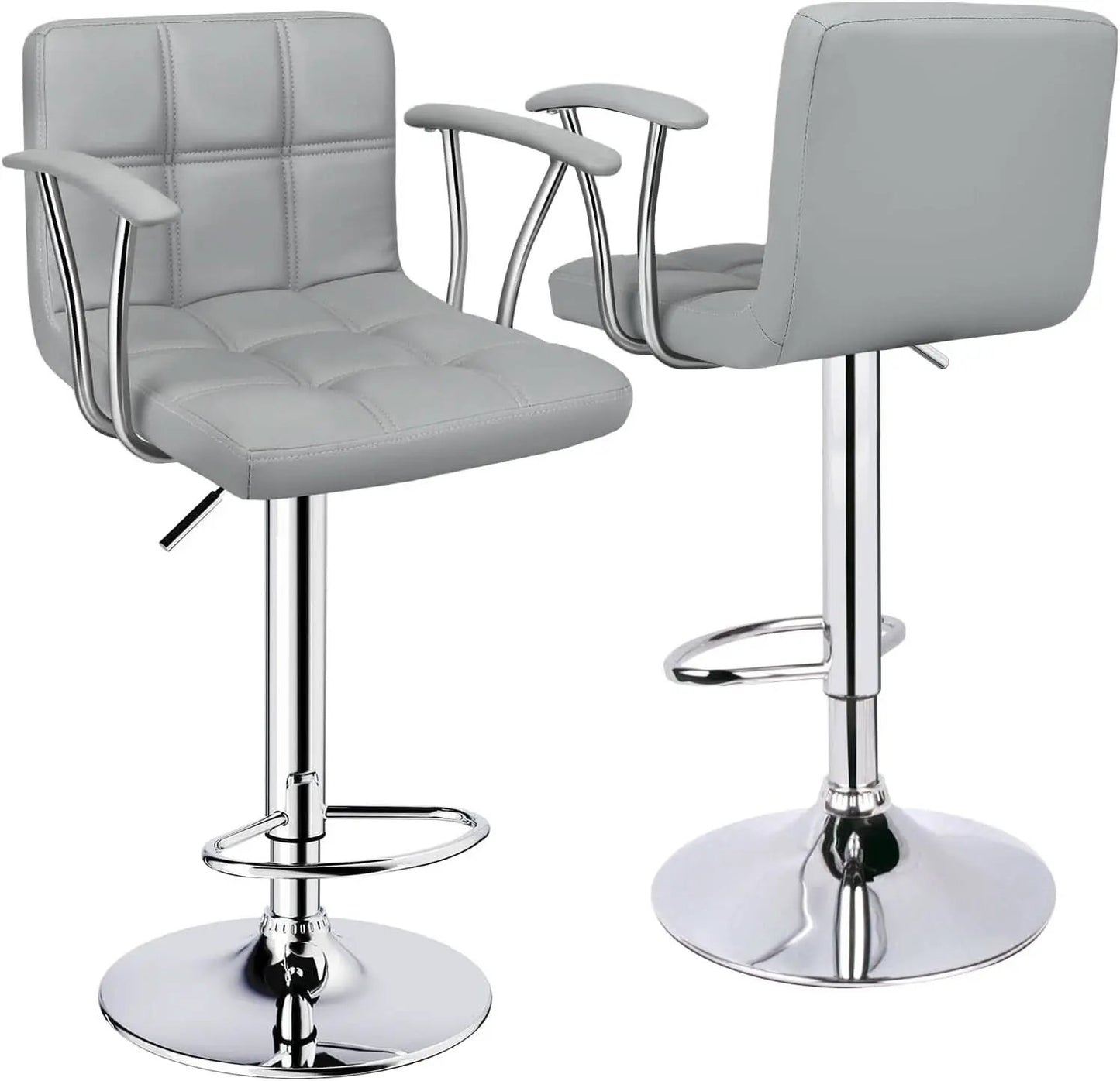 Counter Height Bar Stools Set 2 Armrest Swivel Leather Grey from PriceLows™